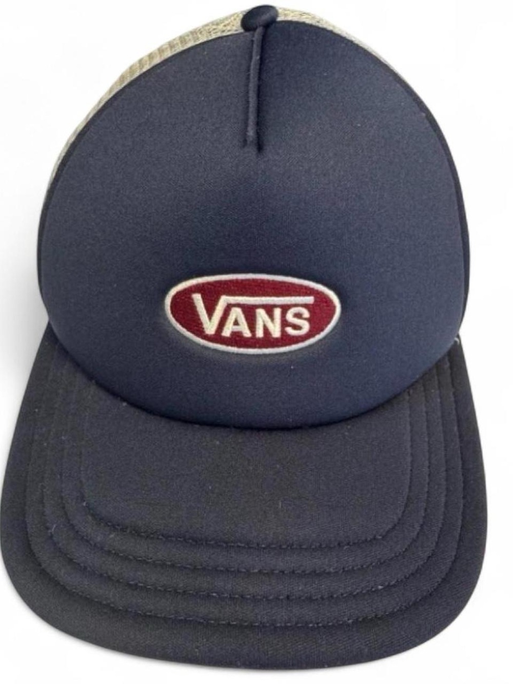 Vans Classic Patch Curved Bill Trucker Snapback Hat Navy White Adjustable Cap